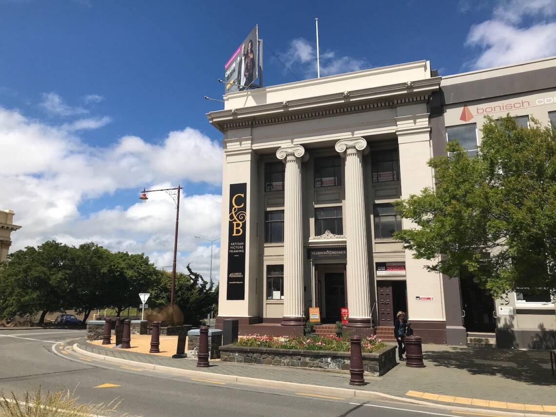 Old bank building housing former business