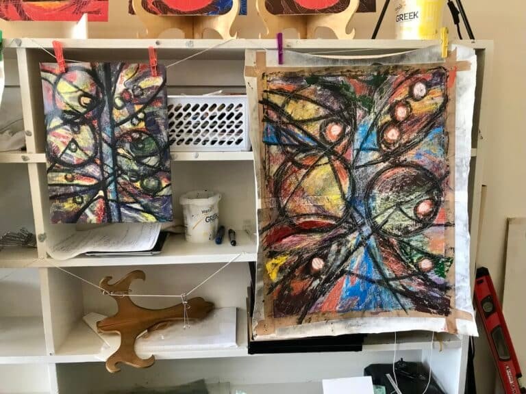 Leap and Bound, drying in studio