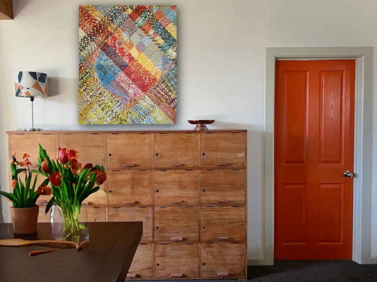 Play Ball, Oil on Canvas, shown virtually hung in my dining room.