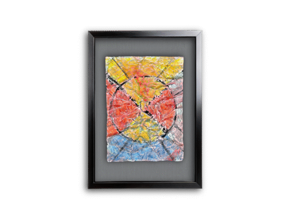Let's Whoop it Up! Shown virtually framed. 270 x 370mm, Oil-based printing ink and oil stick on pre-treated watercolour paper.