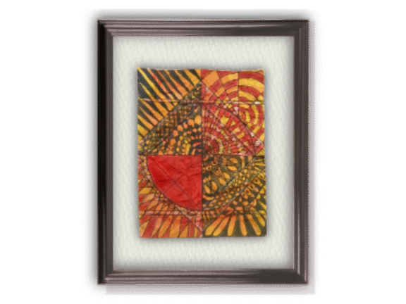 "We’re Just Gonna Let Go!" Shown virtually framed. Inktense, pigment ink and coloured pencil on pre-treated textural watercolour paper 234 x 310 mm.