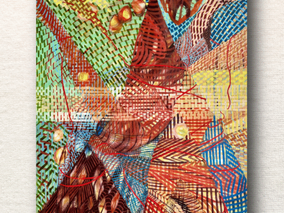 Mountain Moving Time, by Beverly Claridge. Oil on canvas, stretched, 1010 x 835 x 20mm