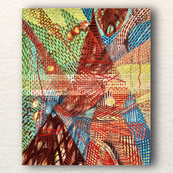 Mountain Moving Time, by Beverly Claridge. Oil on canvas, stretched, 1010 x 835 x 20mm