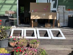 Moving On frames drying on my verandah outside my studio